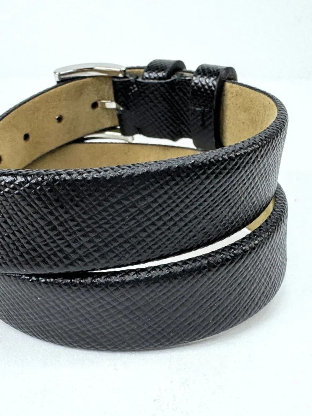 Vintage Prada Centurion Black Saffiano Leather Double Wrap Bracelet Unisex GS874